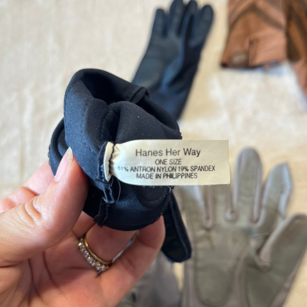 Vintage Isotoner &Hanes Driving Gloves Bundle Spandex Leather Navy Brown Grey OS - Picture 7 of 7